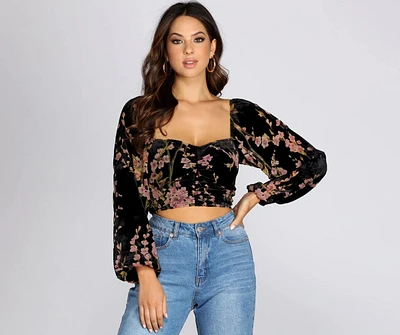 Floral Burnout Long Sleeve Blouse