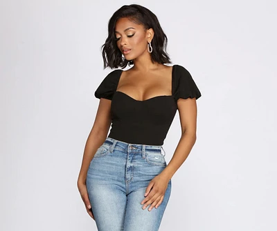 Crepe Puff Sleeve Bodysuit