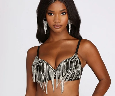 Twist And Twirl Rhinestone Fringe Bra