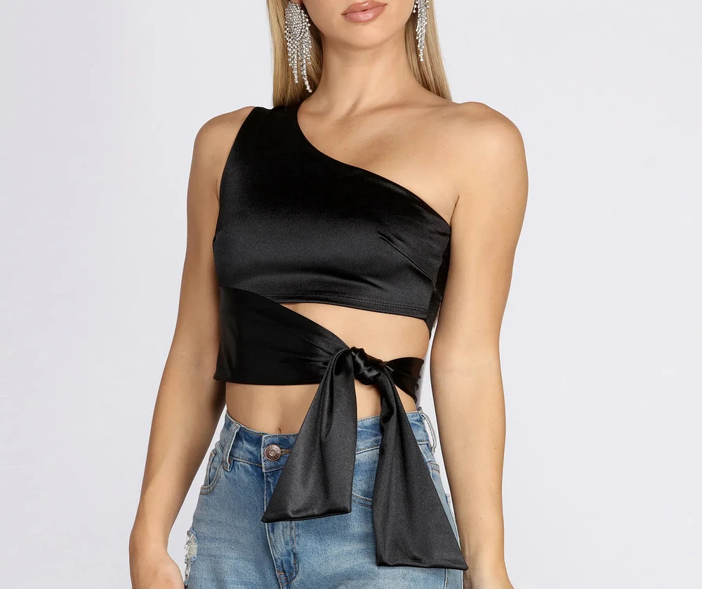 One Shoulder Satin Crop Top