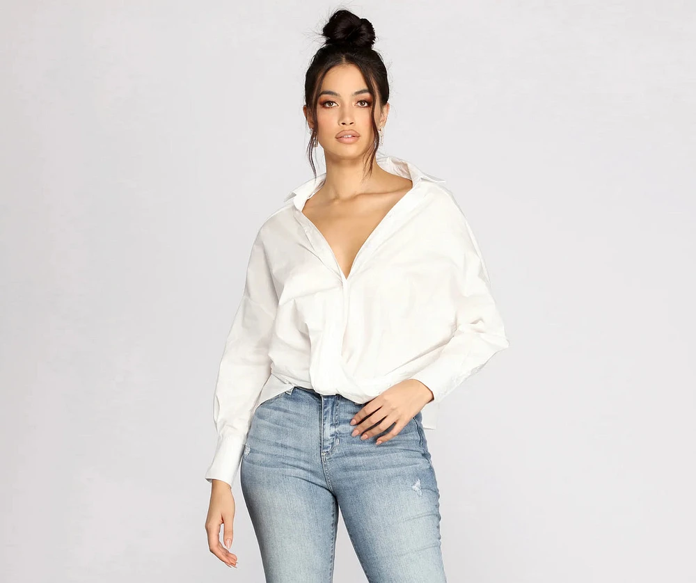 Wrap Front Poplin Top