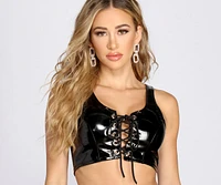 Bad Intentions Lace Up Latex Crop Top