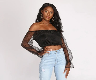 Sheer For This Organza Sleeve Off Shoulder Crop Top