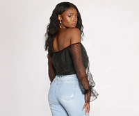 Sheer For This Organza Sleeve Off Shoulder Crop Top