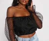 Sheer For This Organza Sleeve Off Shoulder Crop Top