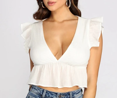 Effortlessly Chic Ruffle Hem Gauze Crop Top