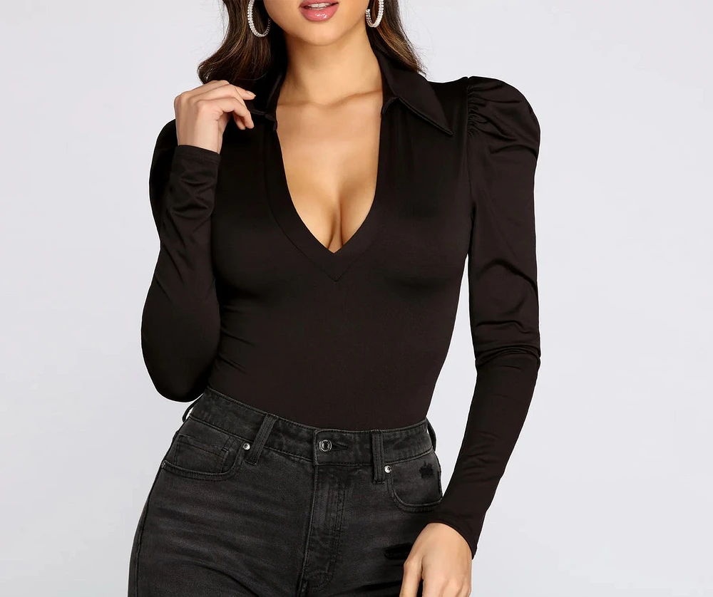 Statement Shoulders Collared Bodysuit