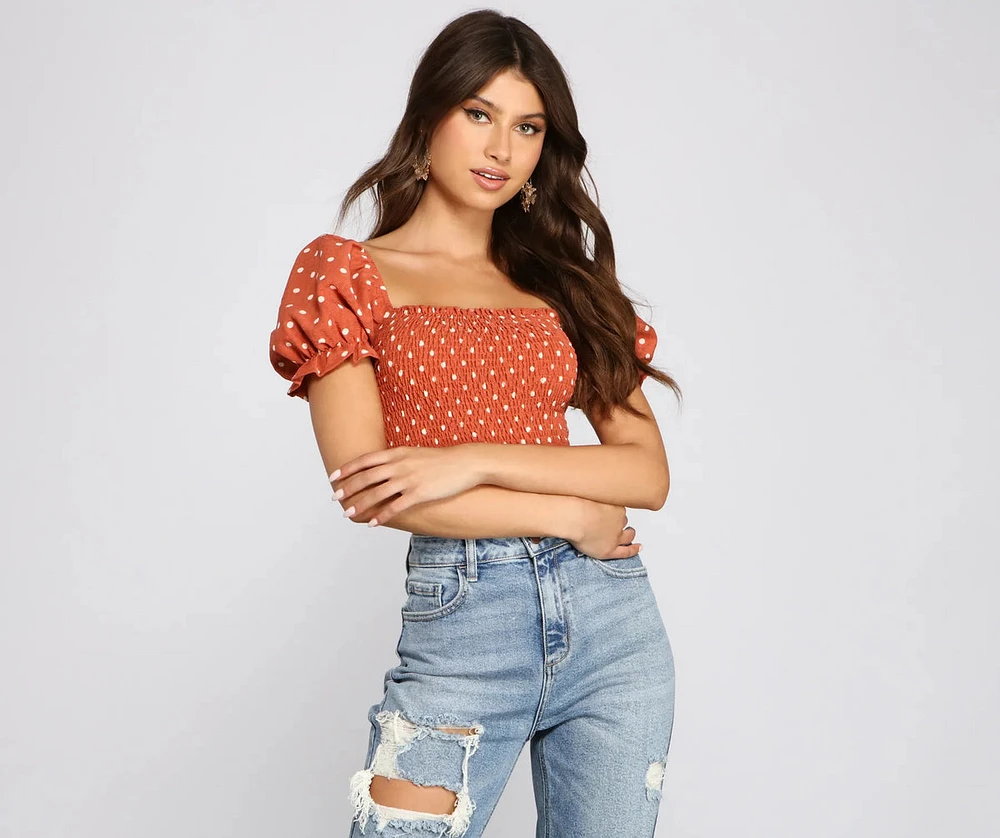 Pretty Polka Dots Smocked Crop Top