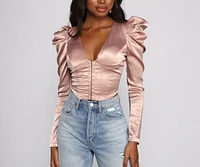 Chic Satin Puff Shoulder Corset Top