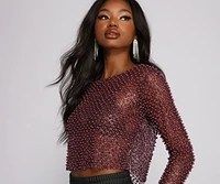 Feelin' Glamorous Glitter Mesh Crop Top