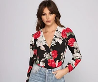 Floral Fusion Puff Sleeve Bodysuit