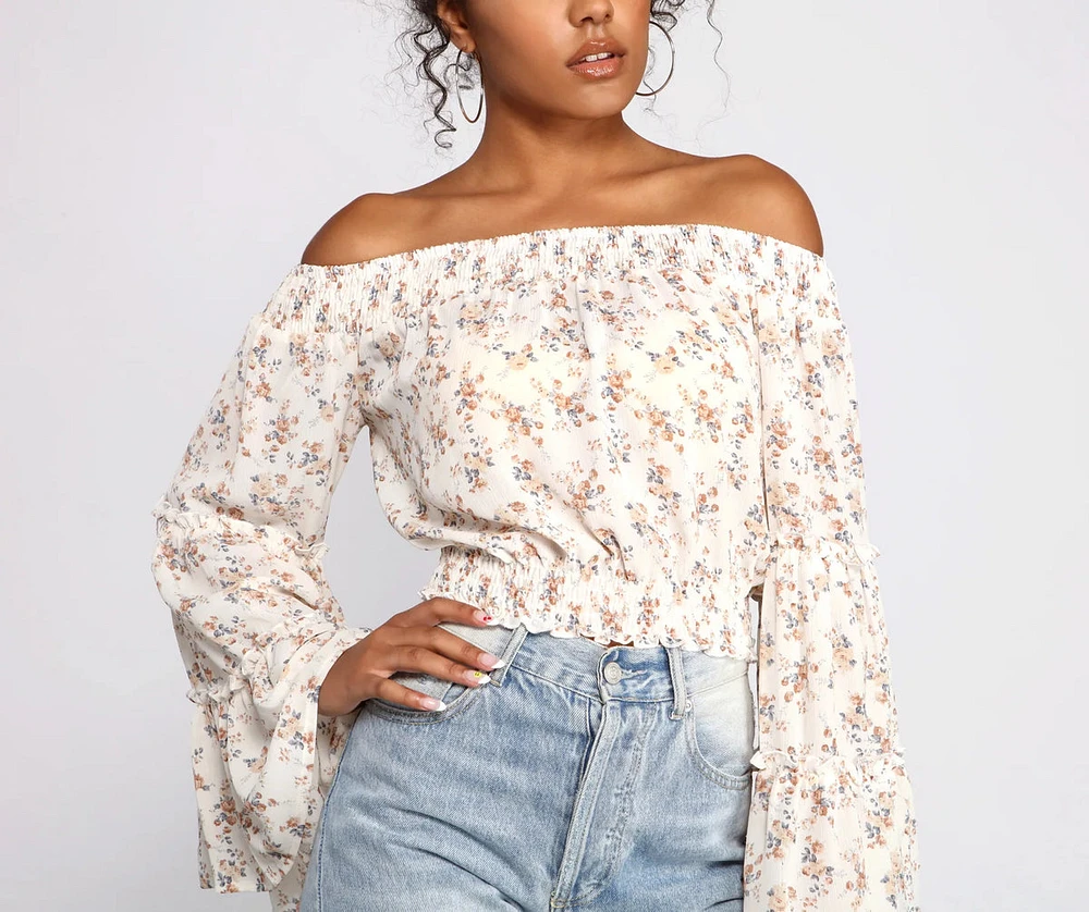 Floral Stunner Chiffon Smocked Top