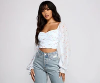 Floral Blossoms Chiffon Ruched Crop Top