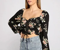 Floral Hour Lace-Up Crop Top