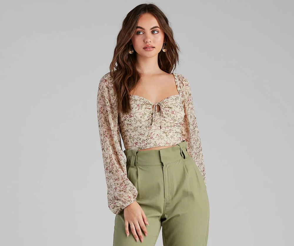 Femme Floral Chiffon Sweetheart Top