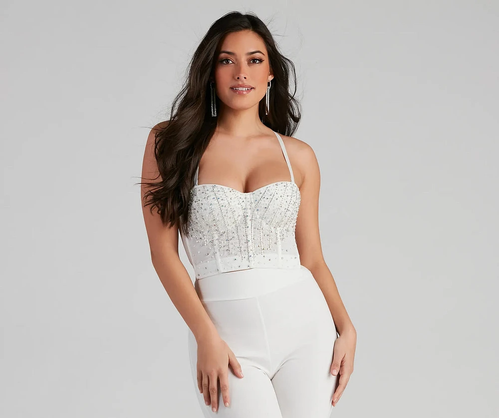 Gleam And Glow Rhinestone Pearl Bustier