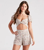 So Darling Ditsy Floral Puff Sleeve Crop Top