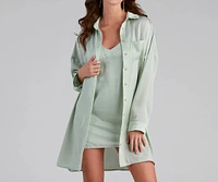 Weekend Chic Satin Button-Front Tunic