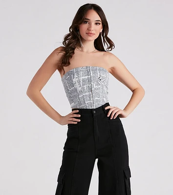 Other News Lace-Up Newspaper Corset Top