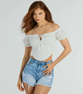 Effortless Mood Off-The-Shoulder Eyelet Corset Top