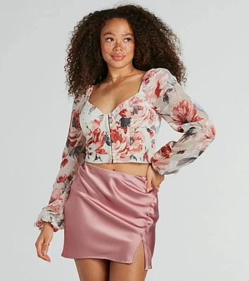 Spring-Chic Long Sleeve Floral Velvet Burnout Blouse