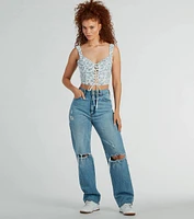 Simply Sweet Lace-Up Floral Woven Corset Top