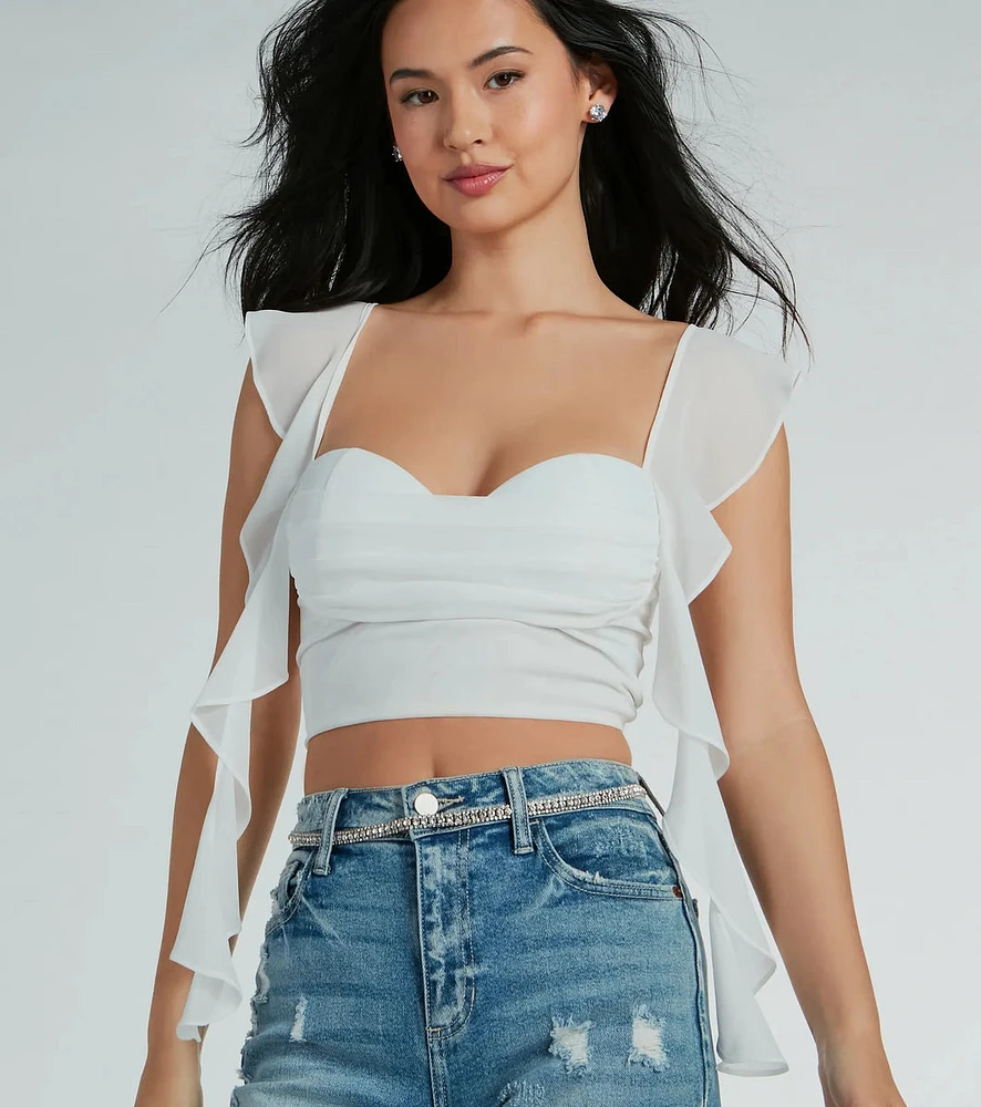 Sweetest Look Ruched And Ruffled Chiffon Crop Top