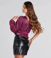 Luxurious Shimmer Metallic One-Shoulder Top