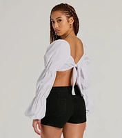 Official Cutie Tie Back Long Sleeve Crop Top