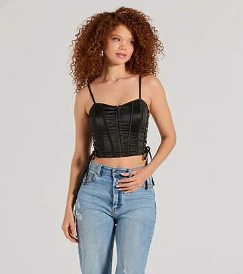 Love It Lace-Up Satin Cropped Corset Top