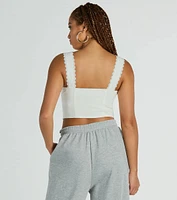 So Fresh Lace-Trim Linen Cropped Tank Top