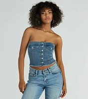 Keep It Chill Strapless Denim Crop Top