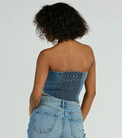 Keep It Chill Strapless Denim Crop Top