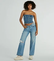 Keep It Chill Strapless Denim Crop Top