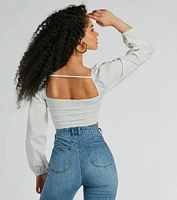 Laced-Up Babe Long Sleeve Crop Blouse