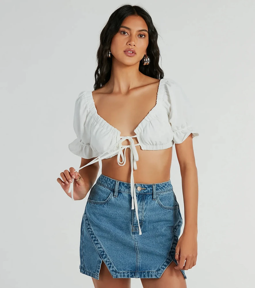 Fresh Look Puff Sleeve Tie-Front Crop Top