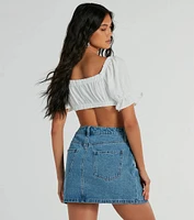 Fresh Look Puff Sleeve Tie-Front Crop Top