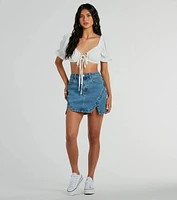 Fresh Look Puff Sleeve Tie-Front Crop Top