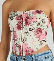 Time To Bloom Satin Floral Lace-Up Corset Top