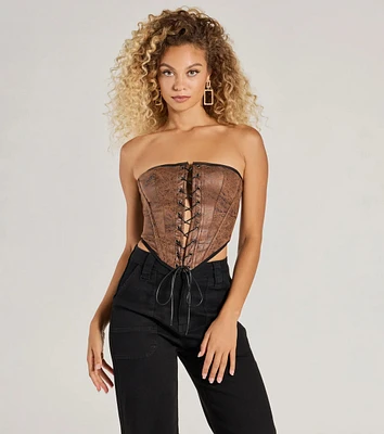 Smooth And Edgy Lace-Up Faux Suede Corset Top