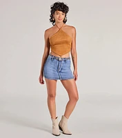 Western Trend Hanky Hem Halter Crop Top