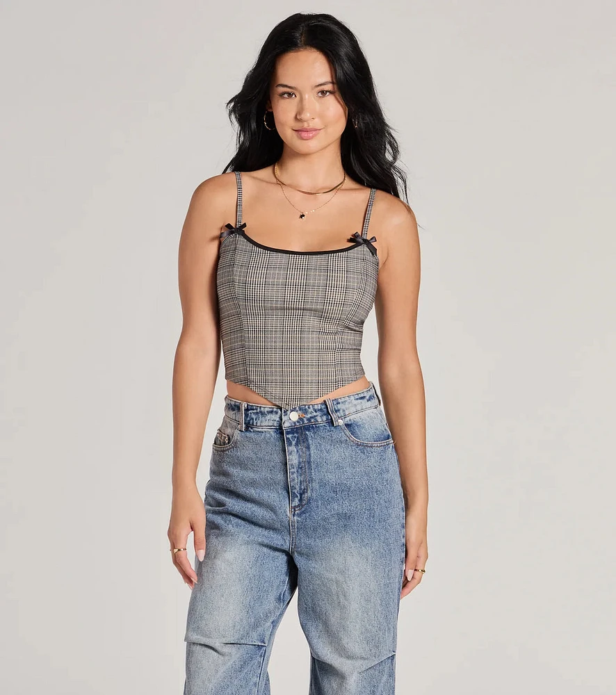 Preppy Vibe Lace-Up Plaid Corset Top