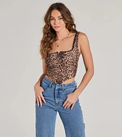 Darling Attitude Leopard Satin Corset Top