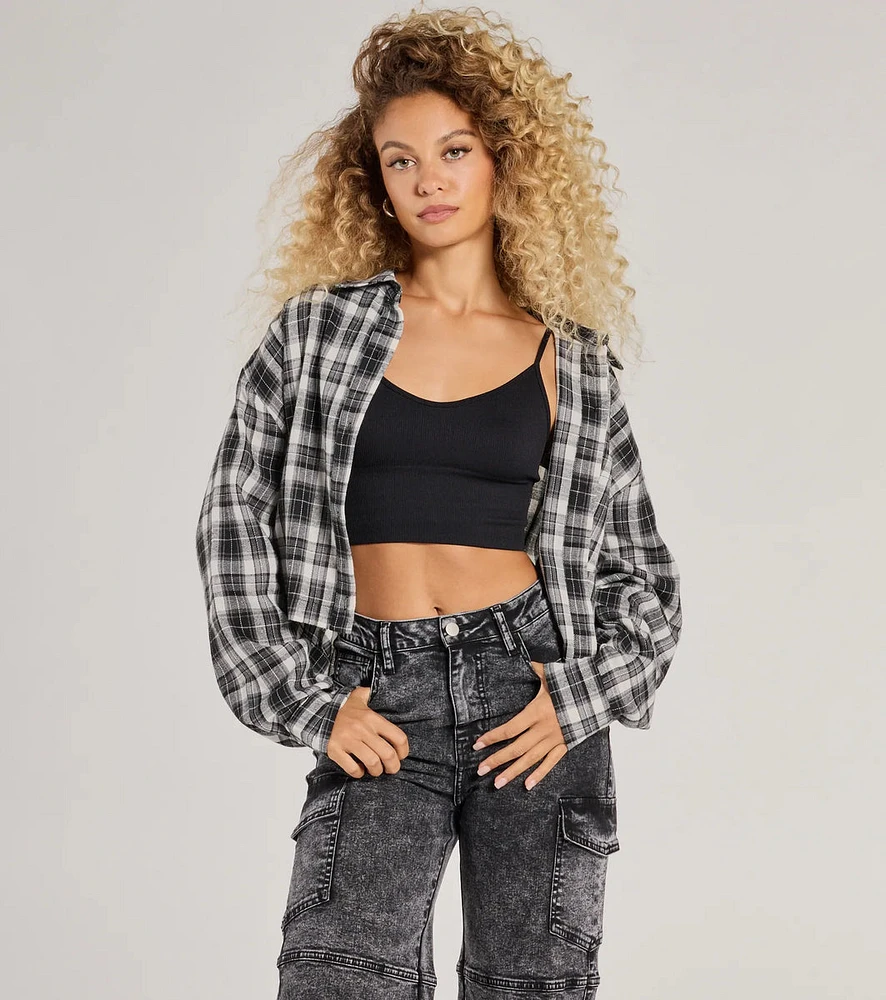 Casual Style Button-Down Plaid Flannel Top