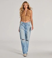 Chic Vibes Faux Suede Halter Cropped Corset Top