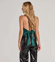 Feelin' Sleek Satin Halter Cowl Neck Top