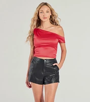 Sleek Vibes Satin Off-The-Shoulder Top