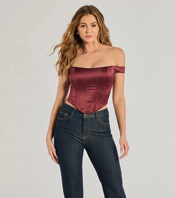 Chic Sleek Satin Off-The-Shoulder Corset Top