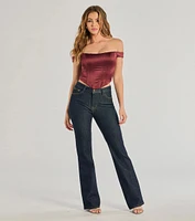 Chic Sleek Satin Off-The-Shoulder Corset Top