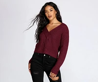 Braided Detail V-Neck Sweater